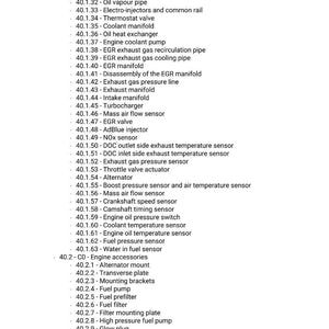 May include: A detailed list of automotive engine components, including oil pipes, filters, pumps, and sensors. The text-based document also lists parts like the thermostat valve, exhaust manifold, and fuel pump. The list is organized with numbered entries.