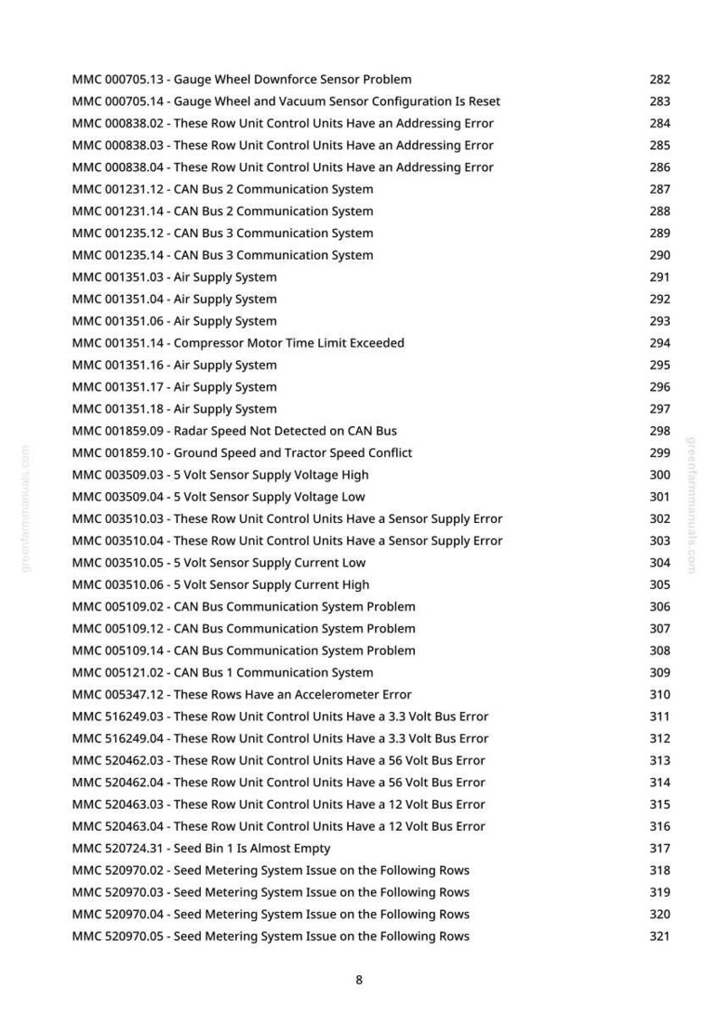 May include: A page from a manual with a list of error codes and descriptions, including CAN bus, sensor, and voltage issues. The text is in black font on a white background, with a website address in the top right corner.