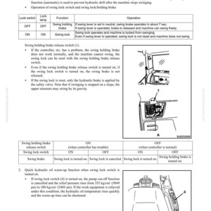 Puede incluir: Un diagrama t&eacute;cnico detallado de un manual, titulado "Estructura, Funci&oacute;n y Est&aacute;ndar de Mantenimiento". Incluye texto y diagramas que explican el sistema de control electr&oacute;nico, el bloqueo oscilante y las funciones de freno hidr&aacute;ulico. El documento est&aacute; etiquetado PC350LC/HD-8.