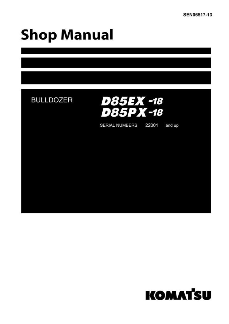 May include: A black and white Shop Manual cover. The text includes "Shop Manual", "BULLDOZER", "D85EX -18", "D85PX -18", "SERIAL NUMBERS 22001 and up", and the KOMATSU logo. The document's reference number is SEN06517-13.