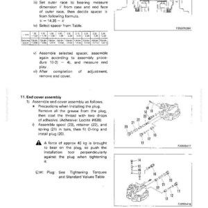 May include: Technical diagram with assembly instructions for a mechanical component. Includes diagrams of parts, formulas, and steps for adjustment and assembly. Features a table with measurements and a force of approximately 40 kg.
