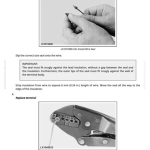 May include: Diagram showing the installation of a wire seal and terminal. The first image shows a hand installing a wire seal. The second image shows a crimping tool installing a terminal. Text includes "Install Wire Seal" and "Install Terminal".