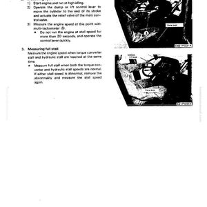 May include: A page from a manual titled "Testing and Adjusting" with instructions on measuring engine stall speed. Includes diagrams of engine components and text instructions. The manual is labeled WA470-1.