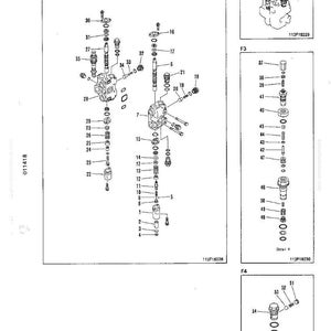 May include: An exploded diagram of mechanical components, likely for a machine or engine. The image is a technical drawing with various parts labeled with numbers and diagrams. The components are arranged in an organized manner.