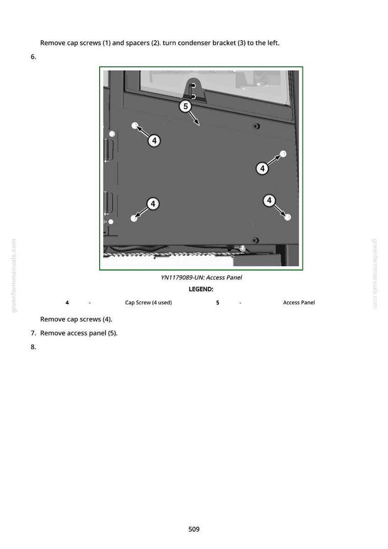 Puede incluir: Diagrama de un panel de acceso con flechas que se&ntilde;alan los tornillos y el panel de acceso. El texto incluye "Retire los tornillos" y "Retire el panel de acceso". El n&uacute;mero de modelo es YN1179089-UN.