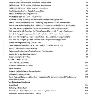 May include: A detailed table of contents from a manual, featuring various technical topics. Sections include specifications, torque values, and maintenance procedures. The page numbers are listed on the right side.