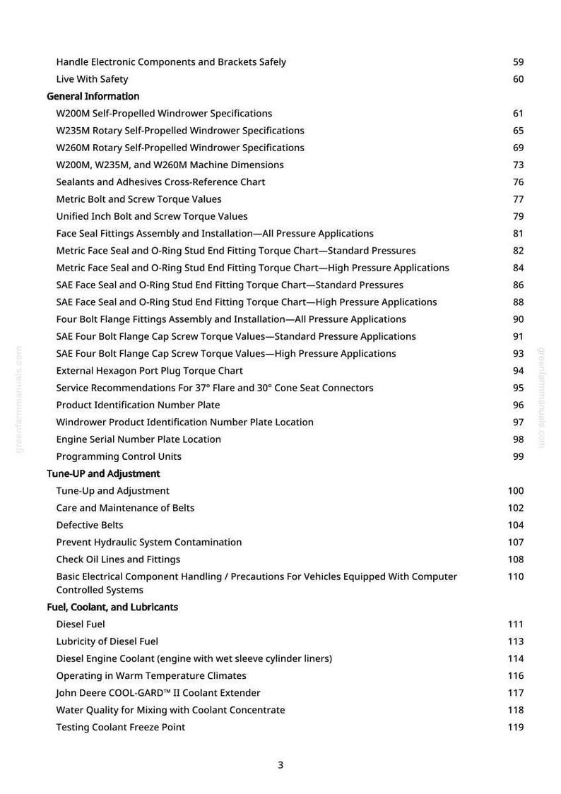 May include: A detailed table of contents from a manual, featuring various technical topics. Sections include specifications, torque values, and maintenance procedures. The page numbers are listed on the right side.