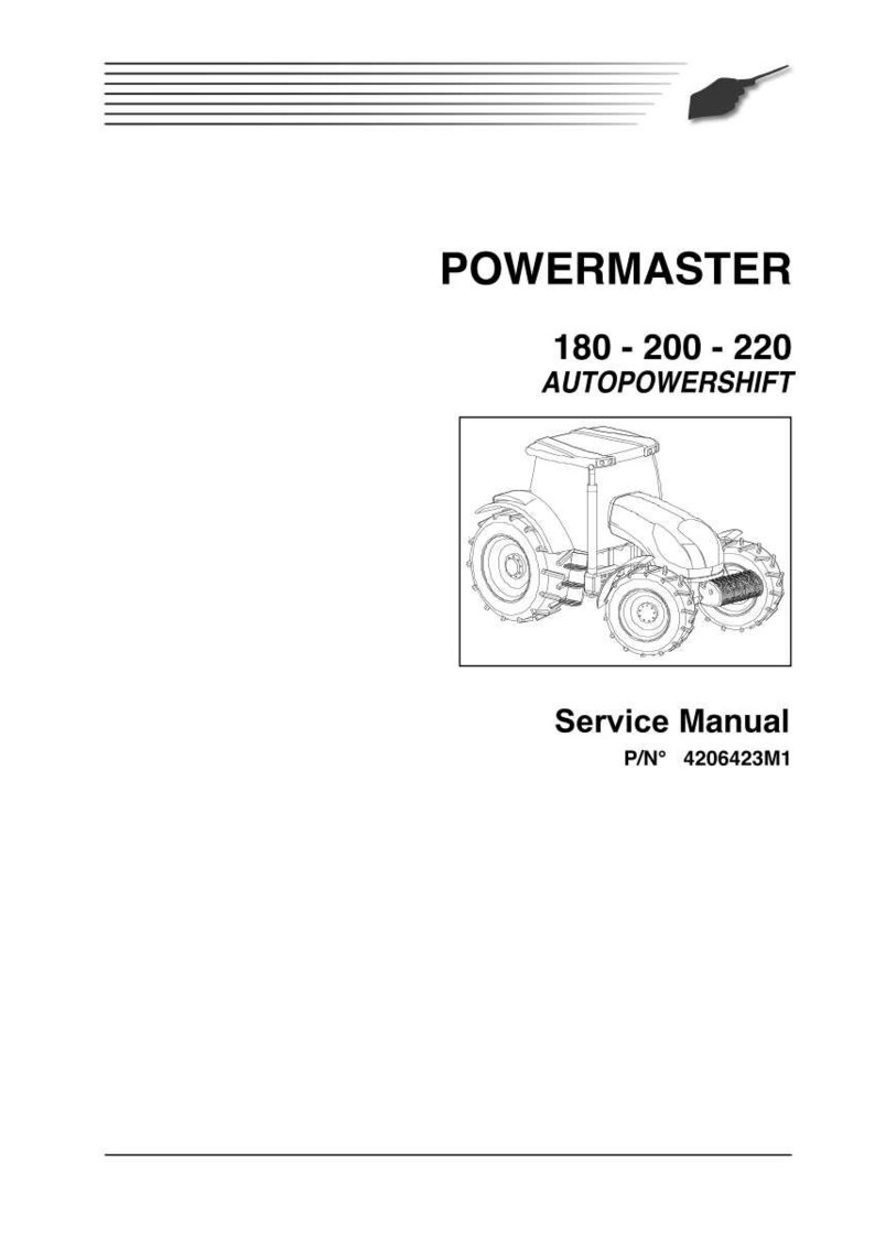 May include: A white page with the word "POWERMASTER" at the top, followed by "180 - 200 - 220 AUTOPOWERSHIFT". Below is a line drawing of a tractor. The text "Service Manual" and "P/N 4206423M1" are also present.