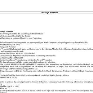 May include: A document with the WEIDEMANN logo and the title "Important Notices." The text provides instructions for ordering spare parts, including machine type, serial number, and part descriptions. The document is in German and English.