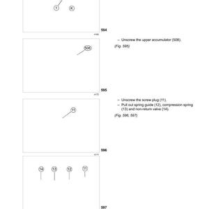 Puede incluir: Diagrama de componentes del sistema hidr&aacute;ulico, incluyendo mangueras, conectores y bloques de v&aacute;lvulas. La imagen incluye etiquetas como "A", "S", "1" y "K", junto con componentes numerados como "508", "11", "12", "13" y "14". Instrucciones de texto acompa&ntilde;an los diagramas.