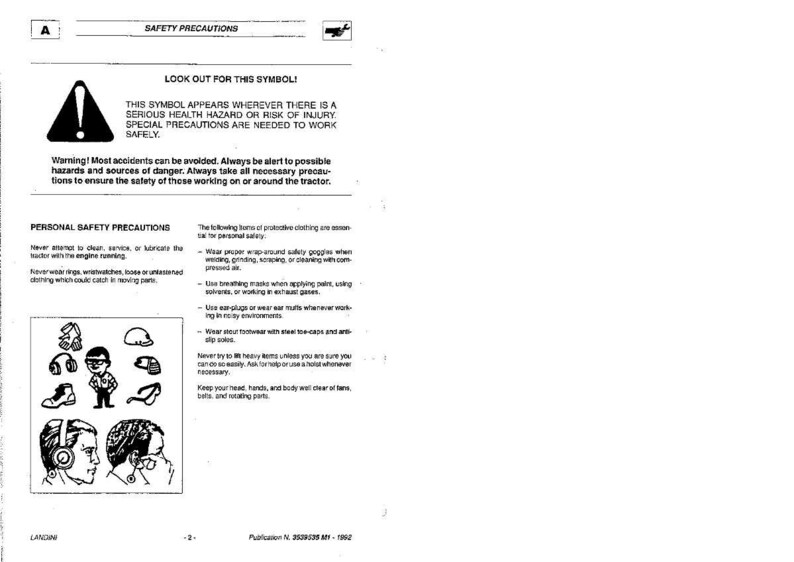 Op de afbeelding: Een zwart-wit pagina met veiligheidsinstructies. Het bevat een waarschuwingssymbool en tekst over gezondheidsrisico's. De pagina somt persoonlijke veiligheidsmaatregelen en richtlijnen voor beschermende kleding op.