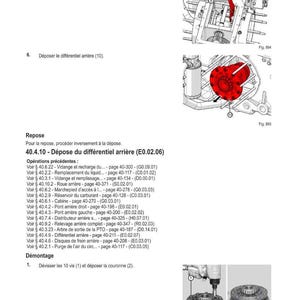 Puede incluir: Diagrama t&eacute;cnico con instrucciones para la reparaci&oacute;n de autom&oacute;viles. Incluye ilustraciones de componentes mec&aacute;nicos, diagramas y texto en franc&eacute;s. La imagen muestra los pasos para quitar y reemplazar piezas, con vistas detalladas.