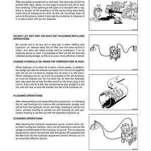 K&ouml;nnte beinhalten: Eine Seite aus einem Handbuch mit Anweisungen zur Fehlerbehebung. Abschnitte behandeln das Abdichten von &Ouml;ffnungen, das Nachf&uuml;llen, den &Ouml;lwechsel, das Sp&uuml;len und die Reinigung. Diagramme veranschaulichen die einzelnen Schritte.