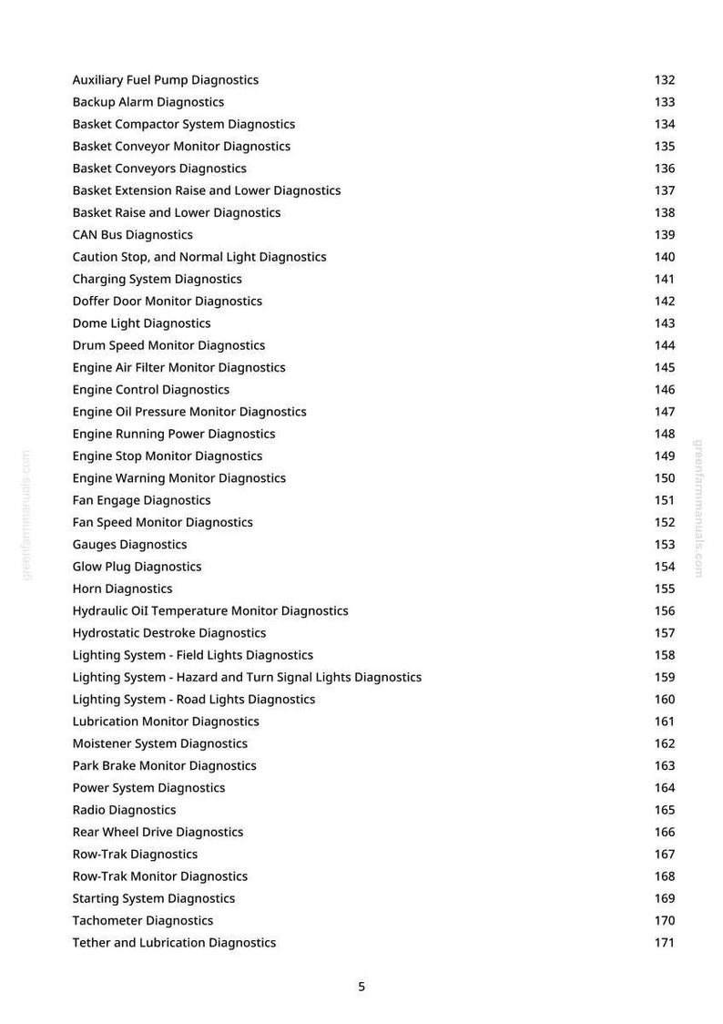 May include: A page from a manual with a list of automotive diagnostics, including "Auxiliary Fuel Pump Diagnostics" and "Engine Oil Pressure Monitor Diagnostics." The text is black on a white background, with page numbers on the right.