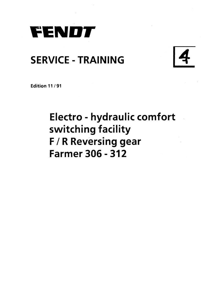 May include: A white document with the black FENDT logo and the text "SERVICE - TRAINING". The document includes the text "Electro - hydraulic comfort switching facility F/R Reversing gear Farmer 306 - 312". Edition 11/91 is also visible.