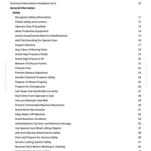 Puede incluir: Una p&aacute;gina blanca titulada "Tabla de contenido" de un manual. La tabla enumera informaci&oacute;n de seguridad, incluidos temas como "Usar equipo de protecci&oacute;n" y "Prevenir incendios". La p&aacute;gina tambi&eacute;n incluye "Valores de torque".