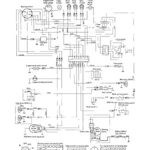 May include: A detailed wiring diagram with text, including "WIRING DIAGRAM" at the top. The diagram features various electrical components, such as switches, lamps, and sensors, connected by lines. The diagram is in black and white.