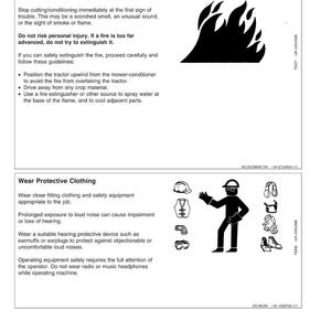 May include: Safety guidelines and protective clothing instructions are displayed. The image includes a black silhouette of flames and illustrations of safety equipment, such as a hard hat, ear protection, and safety vest.