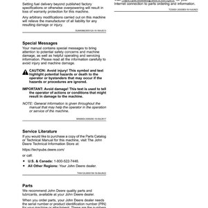 May include: A white manual page with the title "Introduction" and sections on safety, special messages, and service literature. The page includes warnings, website addresses, and a phone number for parts.