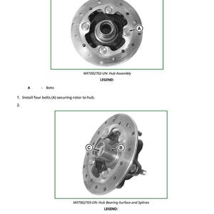Op de afbeelding: Diagram met de installatie van de remrotor. De afbeelding toont een naafassemblage met bouten gemarkeerd met A, en een naafdragervlak met spiebanen gemarkeerd met B en C. De tekst luidt "Remrotor installeren".