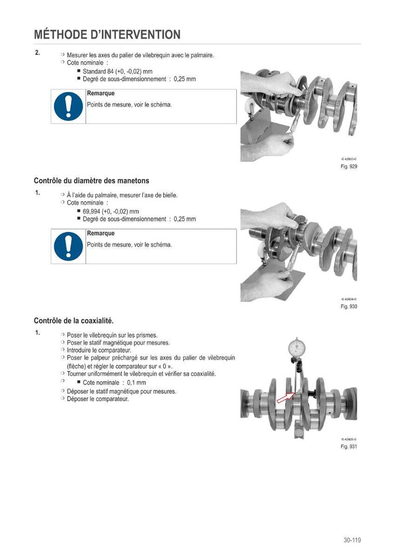 May include: Technical diagram with instructions for engine crankshaft inspection. Includes measurements in millimeters, diagrams, and a dial indicator for checking coaxiality. The image is from a service manual.