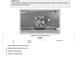May include: Diagram showing the removal and installation of a cylinder speed sensor. The image includes a close-up of the sensor, labeled components, and instructions. Text reads "Remove and Install Cylinder Speed Sensor (B012)".