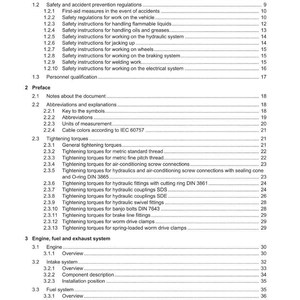 May include: A document titled "Contents" with a table of contents. The document is divided into sections including safety, preface, and engine, fuel, and exhaust system. The Weidemann logo is at the top.