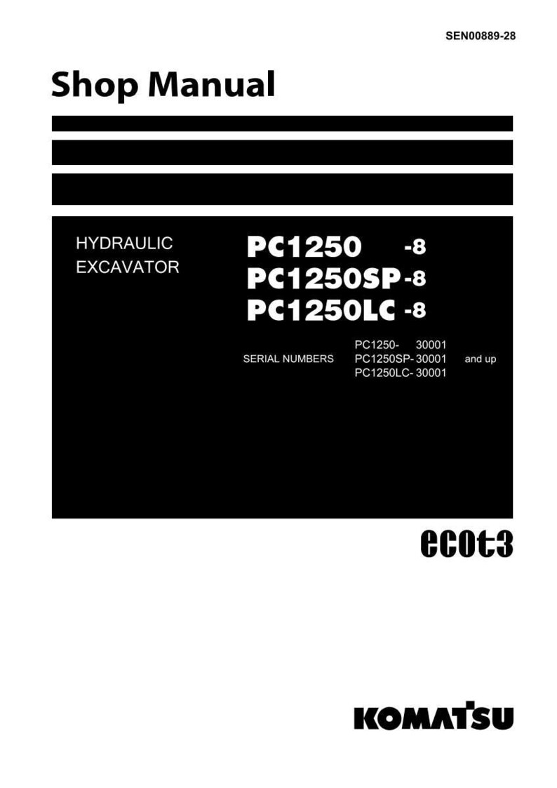 May include: A shop manual with the title "Shop Manual" at the top. The manual includes information about hydraulic excavators, specifically PC1250, PC1250SP, and PC1250LC models. The serial numbers are also listed. The Komatsu logo is at the bottom.
