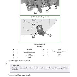May include: Diagram of agricultural machinery components, including brackets, screws, and nuts. The image features detailed illustrations with labels and a legend, providing instructions for assembly and installation of parts.