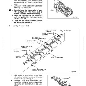 May include: Diagram of engine mechanical components, including valve springs, rocker shafts, and adjustment screws. The image is a technical illustration with labels and annotations for servicing an engine.