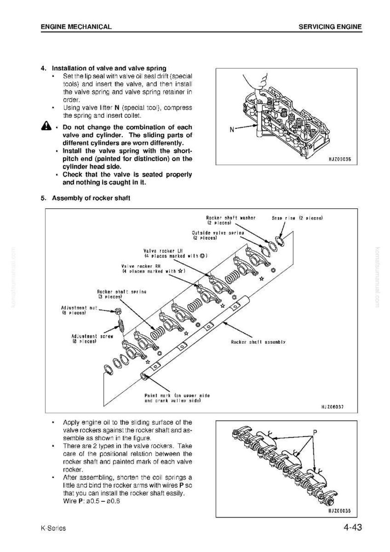May include: Diagram of engine mechanical components, including valve springs, rocker shafts, and adjustment screws. The image is a technical illustration with labels and annotations for servicing an engine.