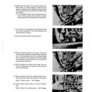 May include: A page from a manual titled "Testing and Adjusting Fuel System." The page includes diagrams and instructions for fuel system maintenance, with close-up images of engine components and text detailing procedures for the injection pump.