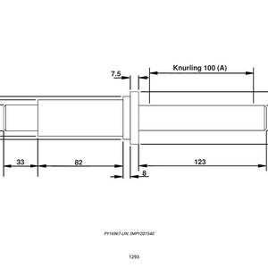 Puede incluir: Dibujo t&eacute;cnico de un componente cil&iacute;ndrico con dimensiones. El dibujo muestra una forma cil&iacute;ndrica con una secci&oacute;n moleteada, etiquetada como "Knurling 100 (A)". Las medidas est&aacute;n en mil&iacute;metros, incluyendo di&aacute;metros de 25 mm, 35 mm y 51 mm.