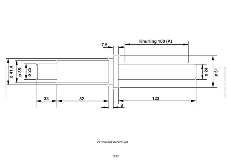 Puede incluir: Dibujo t&eacute;cnico de un componente cil&iacute;ndrico con dimensiones. El dibujo muestra una forma cil&iacute;ndrica con una secci&oacute;n moleteada, etiquetada como "Knurling 100 (A)". Las medidas est&aacute;n en mil&iacute;metros, incluyendo di&aacute;metros de 25 mm, 35 mm y 51 mm.