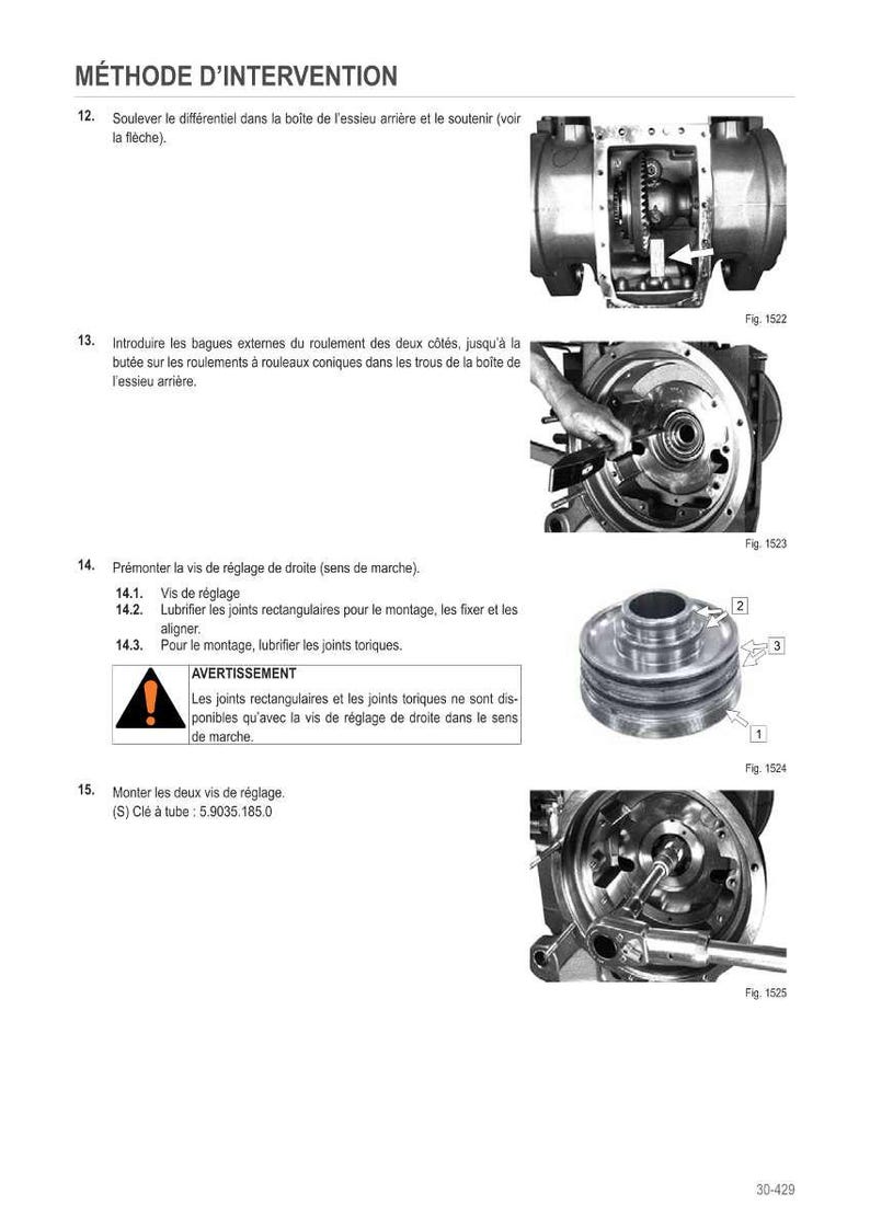May include: Technical diagram with instructions for automotive repair. Includes images of mechanical components, diagrams, and text in French. The images show various parts of a vehicle's rear axle and related components.