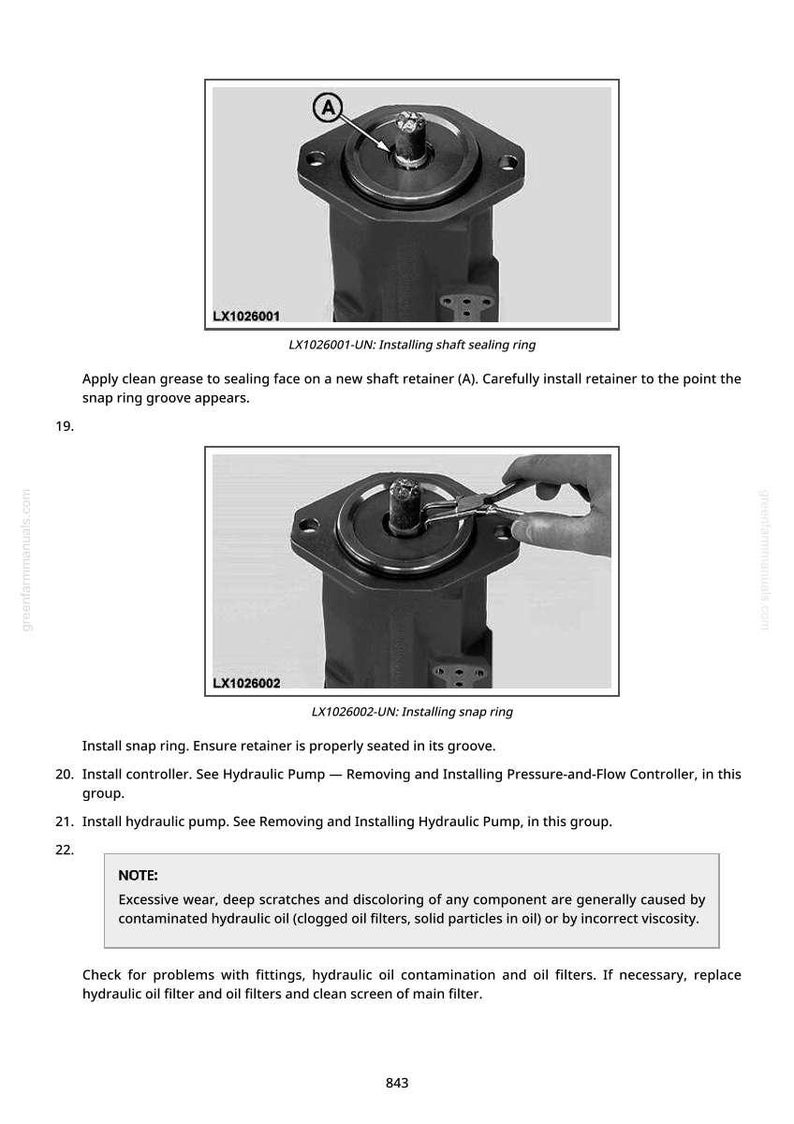 K&ouml;nnte beinhalten: Technische Zeichnung eines mechanischen Bauteils mit dem Text "LX1026001-UN: Installing shaft sealing ring". Das Bild zeigt detaillierte Installationsanweisungen.
