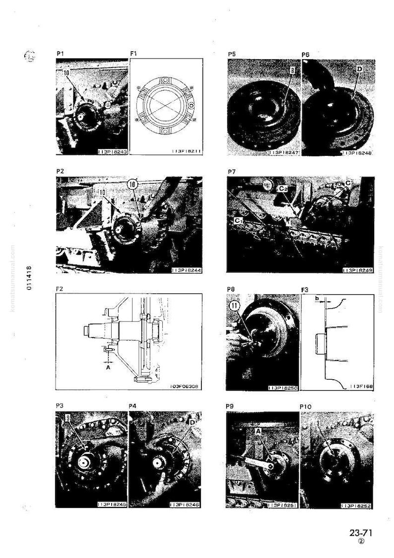 May include: Technical diagrams of mechanical components, including gears, shafts, and circular parts. The images are in black and white, with labels and measurements. The diagrams are from a manual.