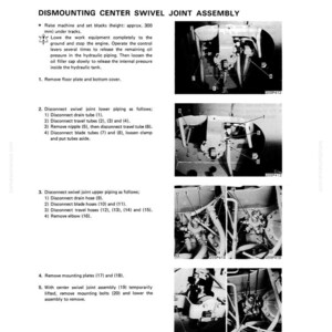 May include: Diagram of a center swivel joint assembly dismounting procedure. The image includes step-by-step instructions with numbered steps and corresponding diagrams. The text includes measurements in millimeters.