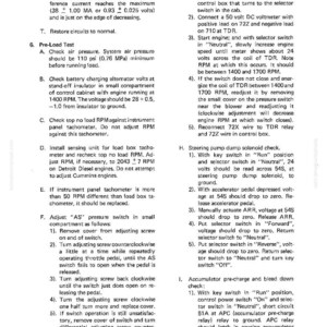 May include: A page from a manual with troubleshooting steps for a Detroit Diesel engine. The text includes instructions for pre-load tests, adjusting pressure switches, and checking voltage. The page is white with black text.