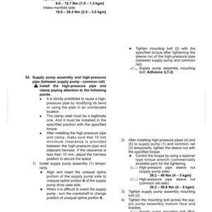 May include: Diagram of a vehicle engine's disassembly and assembly instructions. Includes torque specifications in Newton-meters and kilogram-meters for various components like spill tubes and supply pump bolts. The image is from the 12V140E-3 Series.