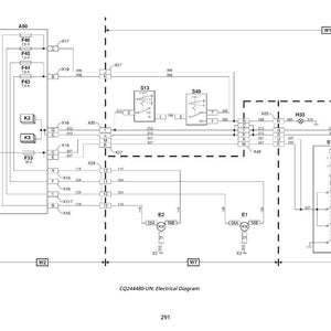 May include: A detailed electrical diagram with various components, including fuses, relays, and switches, interconnected by lines. The diagram includes text labels and numerical designations for each component, with a title at the bottom.