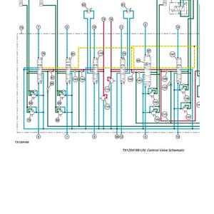 May include: A detailed schematic diagram of a control valve system, with blue, green, and red lines. The diagram includes numbered components and the text "TX1204188-UN: Control Valve Schematic".