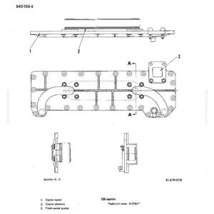 May include: Diagram of an oil cooler, labeled "S4D155-4," with detailed views of its components. Includes a cooler cover, cooler element, and water pump. The radiation area is 0.078m&sup2;.