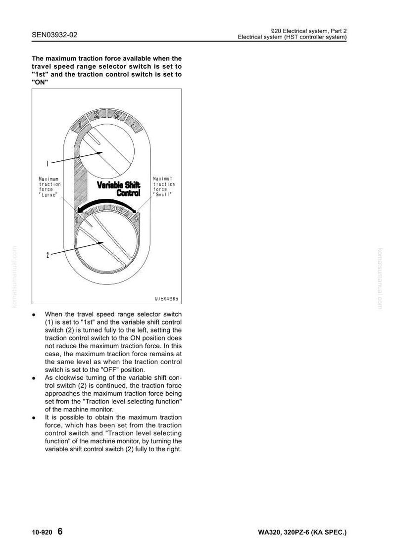 May include: Diagram of a control panel with a variable shift control and traction force indicators. The image includes text explaining the maximum traction force settings and the function of the controls.