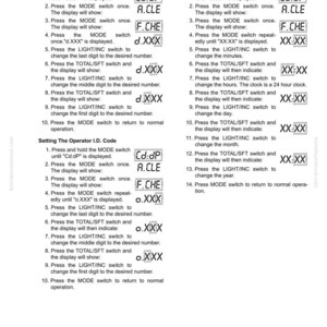 Op de afbeelding: Een pagina uit een handleiding met instructies voor het instellen van de Machine I.D. Code, Operator I.D. Code en Tijd en Datum op een Payload Meter II. De tekst is zwart, met diagrammen.