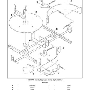 May include: An exploded view diagram of a Chaff Spreader Frame, labeled with numbers and component names. The diagram includes a disk, vanes, supports, and deflectors, with a legend for easy identification.