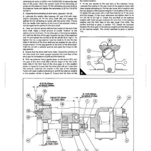 May include: Technical diagram of an engine component, with cross-sectional views and measurements in millimetres and inches. The diagram includes labeled parts, dimensions, and assembly instructions, focusing on internal mechanisms and components.