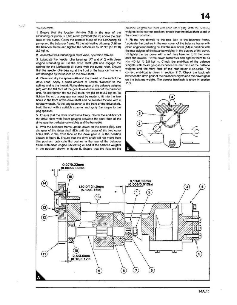 May include: Technical diagram of an engine component, with cross-sectional views and measurements in millimetres and inches. The diagram includes labeled parts, dimensions, and assembly instructions, focusing on internal mechanisms and components.