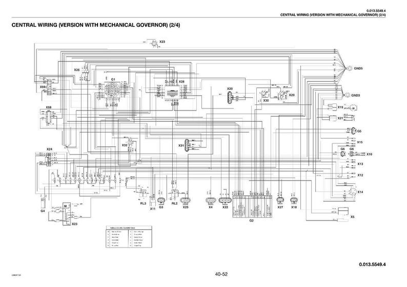 Puede incluir: Un diagrama esquem&aacute;tico detallado en blanco y negro del cableado central con un regulador mec&aacute;nico. El diagrama incluye numerosas l&iacute;neas, s&iacute;mbolos y etiquetas, con el texto "CENTRAL WIRING (VERSION WITH MECHANICAL GOVERNOR) (2/4)" en la parte superior.