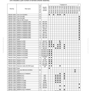May include: A detailed table of T-branch box and T-branch adapter part numbers, including adapter kits. The table lists part names, pin numbers, and identification symbols, with a focus on automotive electrical components.